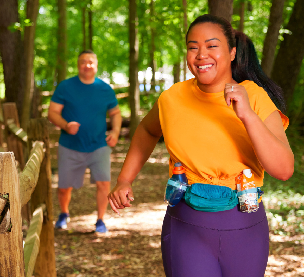 Woman running with a smile